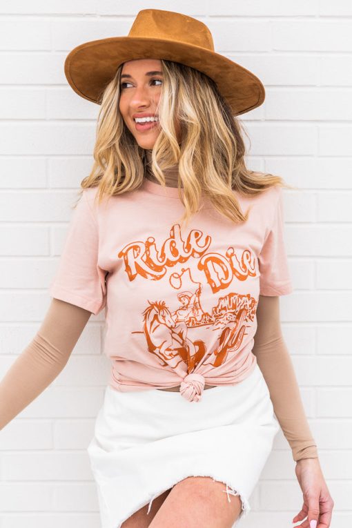 Outlet 🎉 Pink Lily Ride Or Die Peach Graphic Tee 💯 -Tees Shop