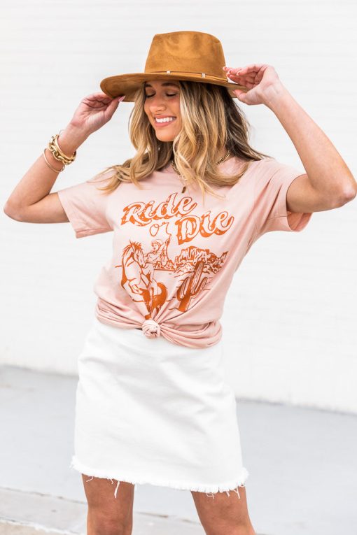 Outlet 🎉 Pink Lily Ride Or Die Peach Graphic Tee 💯 -Tees Shop