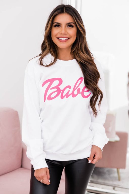 Top 10 👍 Pink Lily Babe White Graphic Sweatshirt ❤️ -Tees Shop