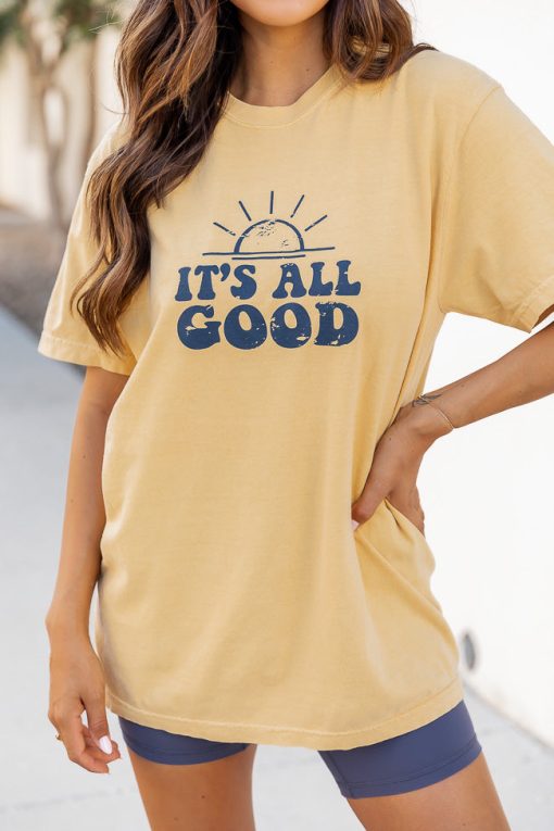 Flash Sale 👏 Pink Lily It's All Good Mustard Graphic Tee ❤️ -Tees Shop
