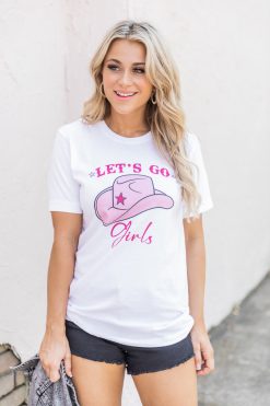 Cheapest 🔥 Pink Lily Lets Go 👧 Girls White Graphic Tee ✔️ -Tees Shop 219A4038 650x