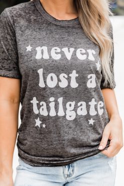 Buy ❤️ Pink Lily Never Lost A Tailgate Black Acid Wash Graphic Tee ❤️ -Tees Shop 219A6499 650x