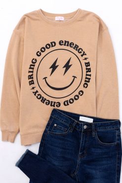 Brand new 🤩 Pink Lily Bring Good Energy Gold Graphic Sweatshirt 🎁 -Tees Shop 4W3A6659 650x