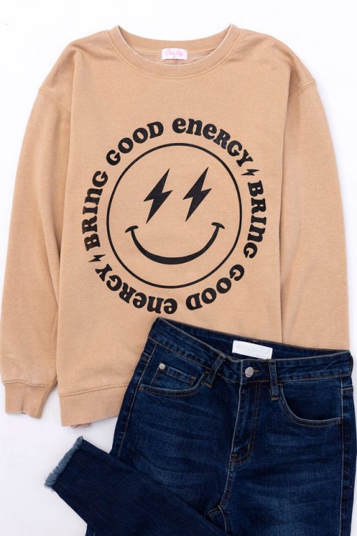 Brand new 🤩 Pink Lily Bring Good Energy Gold Graphic Sweatshirt 🎁 -Tees Shop