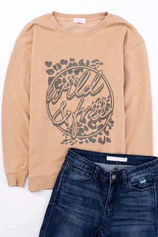 New 😀 Pink Lily Wild And Free Gold Graphic Sweatshirt 🎁 -Tees Shop