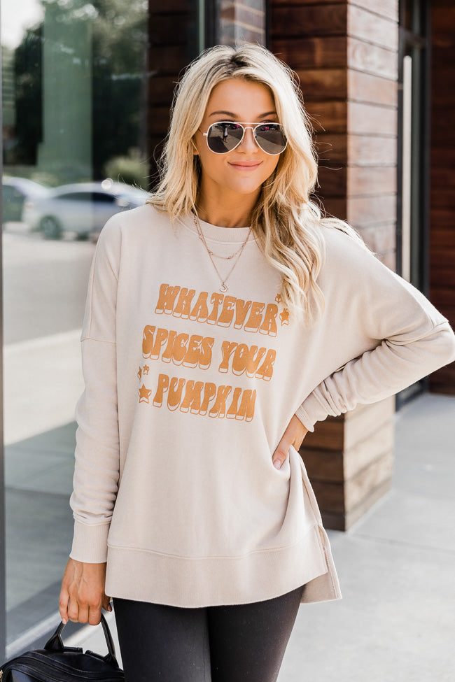 Whatever Spices Your Pumpkin Light Tan Graphic Sweatshirt Coupon 👍 Pink Lily Whatever Spices Your Pumpkin Light Tan Graphic Sweatshirt ✨ -Tees Shop