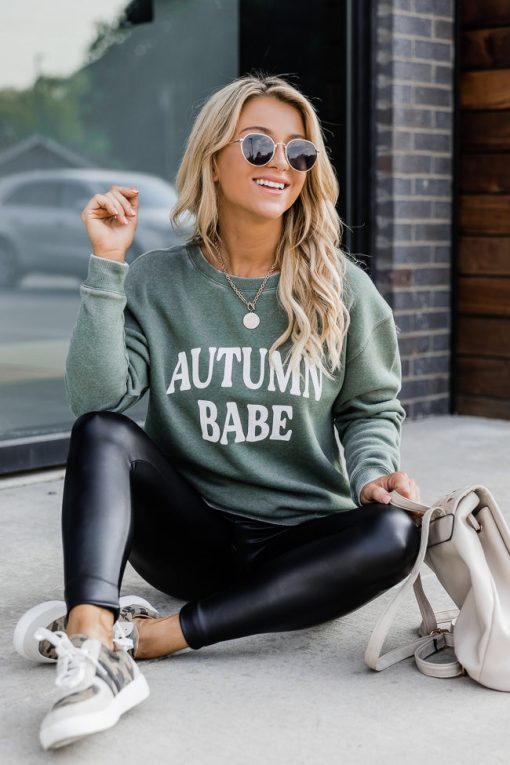 Flash Sale ❤️ Pink Lily Autumn Babe Olive Graphic Sweatshirt 🎁 -Tees Shop