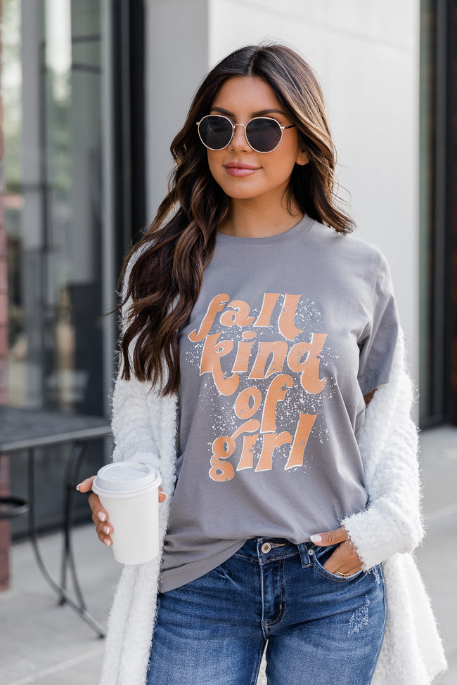 Discount 🤩 Pink Lily Fall Kind Of Girl Grey Graphic Tee 🌟 -Tees Shop