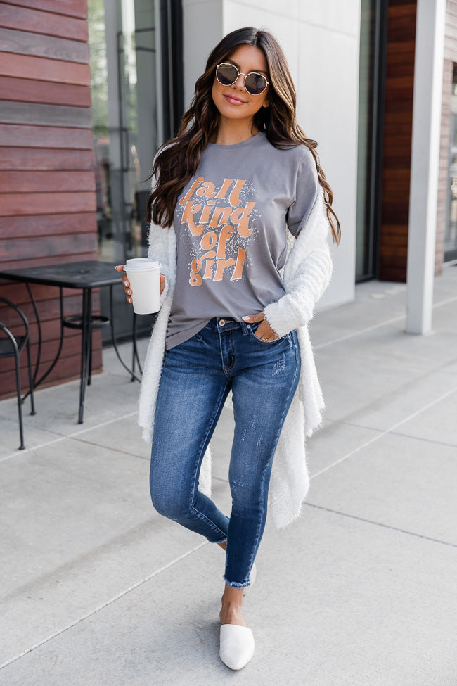 Discount 🤩 Pink Lily Fall Kind Of Girl Grey Graphic Tee 🌟 -Tees Shop