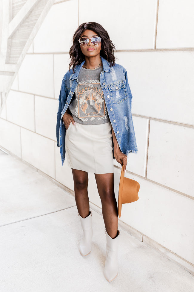 Buy 🥰 Pink Lily Nashville Grey Acid Wash Graphic Tee 😀 -Tees Shop