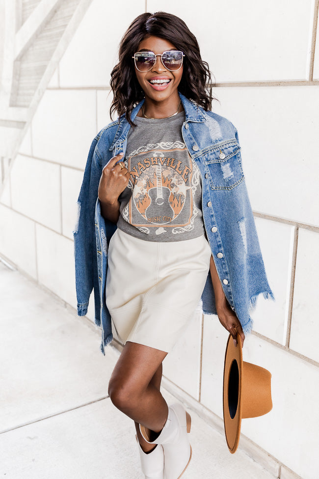 Buy 🥰 Pink Lily Nashville Grey Acid Wash Graphic Tee 😀 -Tees Shop