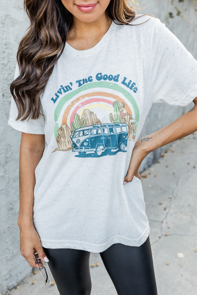 Hot Sale 💯 Pink Lily Livin' The Good Life Oatmeal Graphic Tee ❤️ -Tees Shop
