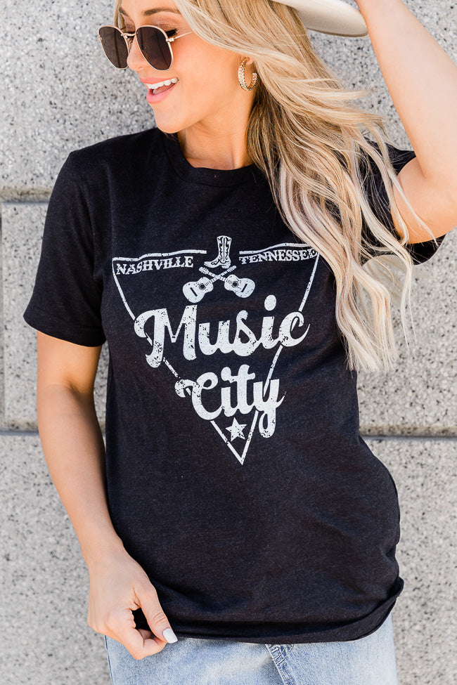 New 🔥 Pink Lily Music City Black Graphic Tee 👏 -Tees Shop