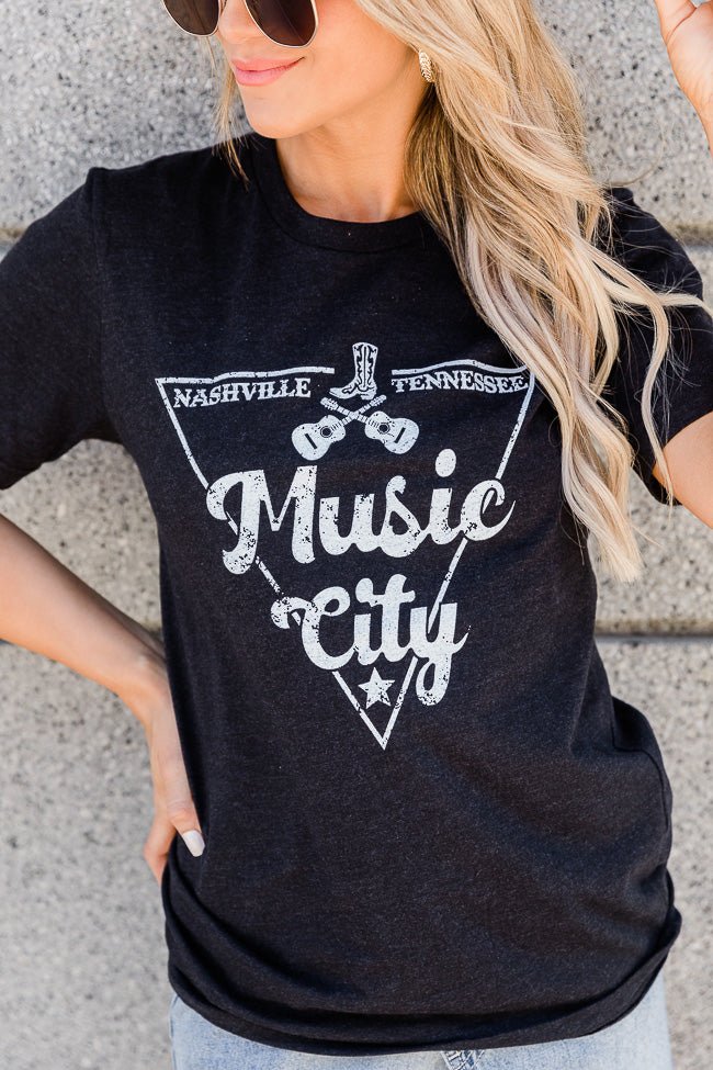 New 🔥 Pink Lily Music City Black Graphic Tee 👏 -Tees Shop