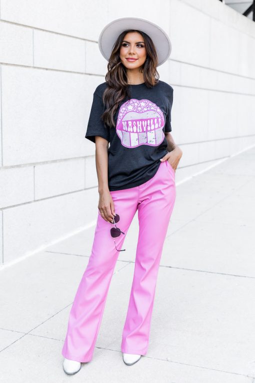 Flash Sale ⌛ Pink Lily Nashville Lips Black Heather Graphic Tee 🎉 -Tees Shop
