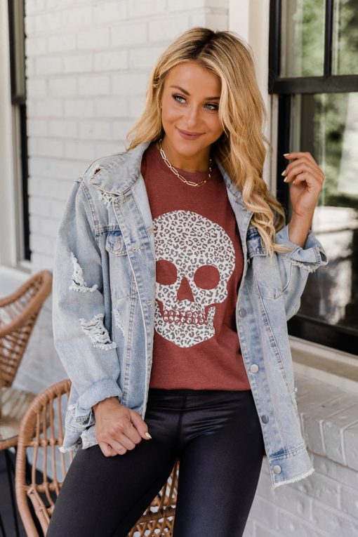 Top 10 ✨ Pink Lily Animal Print Skull Rust Graphic Tee ❤️ -Tees Shop