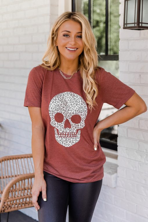 Top 10 ✨ Pink Lily Animal Print Skull Rust Graphic Tee ❤️ -Tees Shop