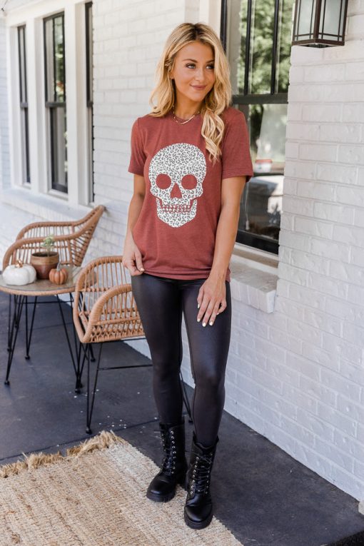 Top 10 ✨ Pink Lily Animal Print Skull Rust Graphic Tee ❤️ -Tees Shop