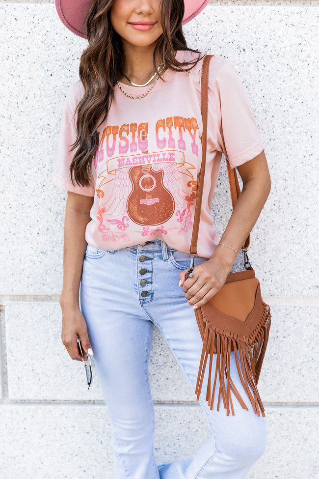Discount ⌛ Pink Lily Music City Nashville Peach Graphic Tee 🛒 -Tees Shop