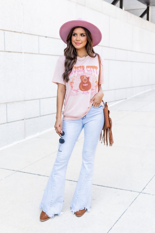 Discount ⌛ Pink Lily Music City Nashville Peach Graphic Tee 🛒 -Tees Shop
