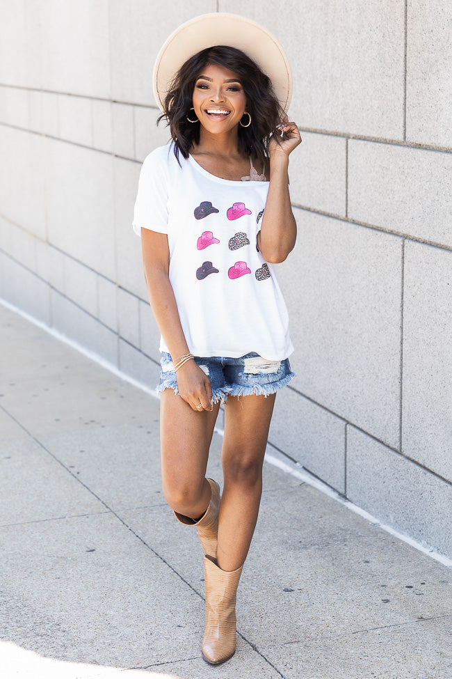 Cowboy Hats White Graphic Slouchy Tee Best Pirce ❤️ Pink Lily Cowboy Hats White Graphic Slouchy Tee 👍 -Tees Shop