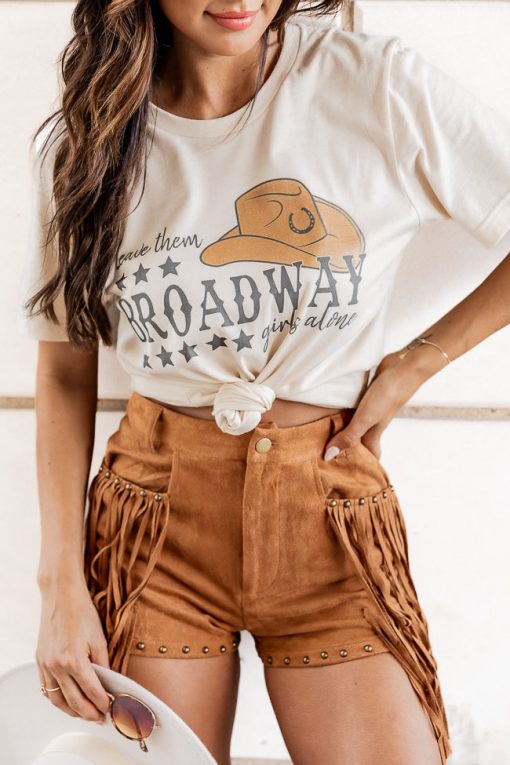 Brand new ✨ Pink Lily Leave Them Broadway 👧 Girls Alone Cream Graphic Tee 👍 -Tees Shop