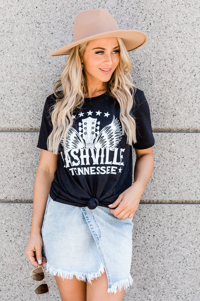 Wholesale 🔥 Pink Lily Nashville Wings Black Graphic Tee 🎁 -Tees Shop
