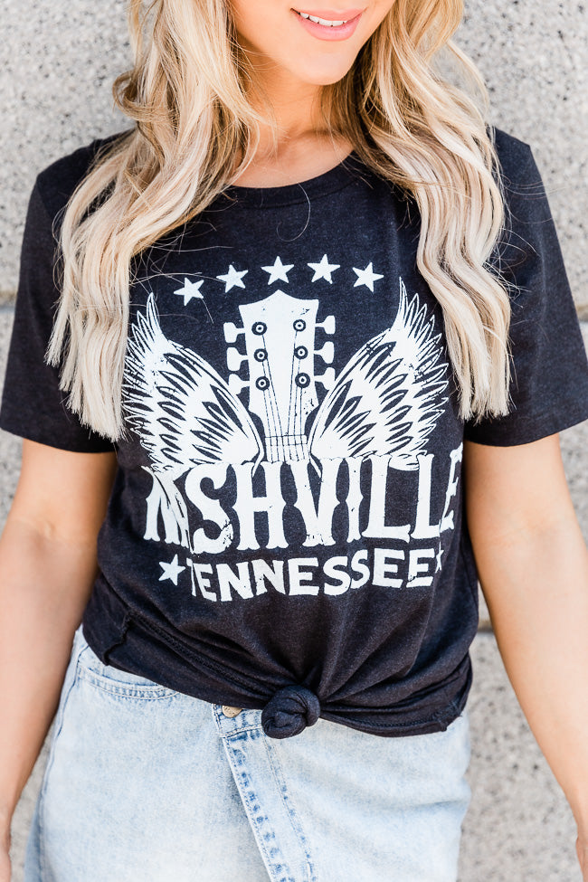 Wholesale 🔥 Pink Lily Nashville Wings Black Graphic Tee 🎁 -Tees Shop