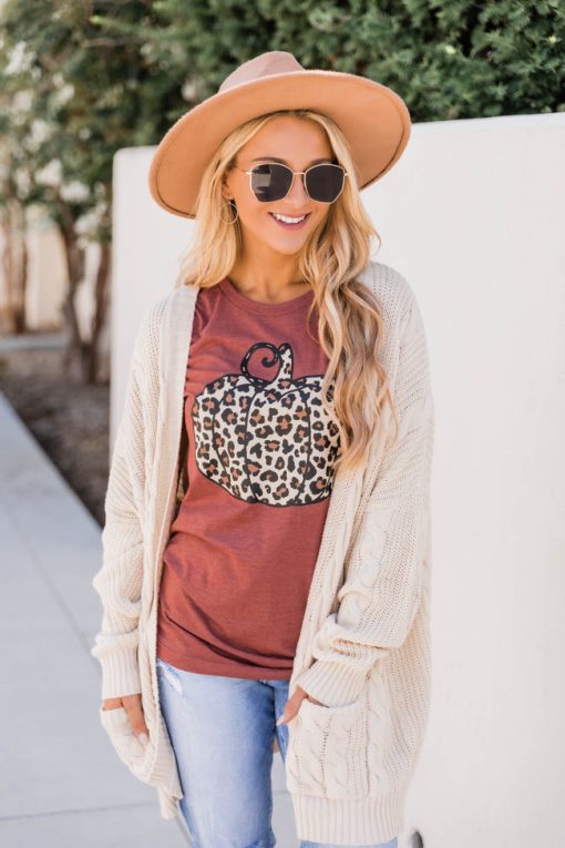 Buy 😍 Pink Lily Animal Print Pumpkin Rust Graphic Tee 🎁 -Tees Shop