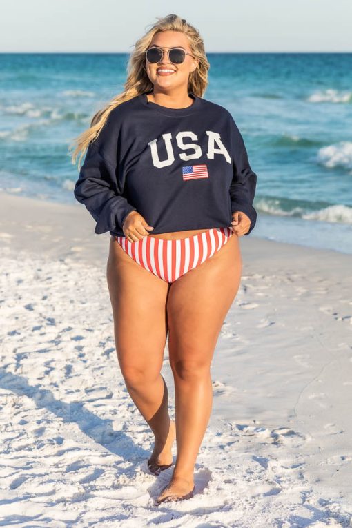 Hot Sale ✔️ Pink Lily Athletic USA Flag Navy Sweatshirt ✔️ -Tees Shop