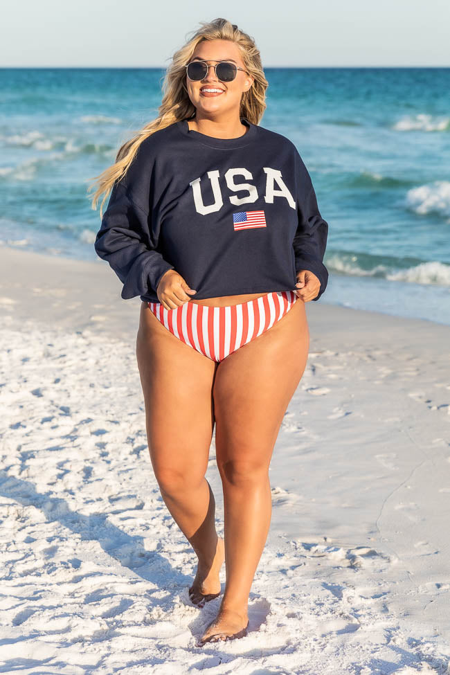 Hot Sale ✔️ Pink Lily Athletic USA Flag Navy Sweatshirt ✔️ -Tees Shop