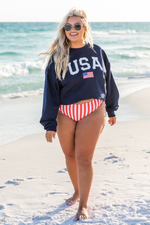 Hot Sale ✔️ Pink Lily Athletic USA Flag Navy Sweatshirt ✔️ -Tees Shop