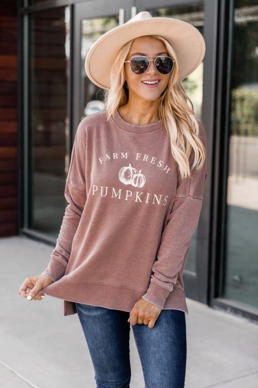 Buy 💯 Pink Lily Farm Fresh Pumpkins Rust Graphic Sweatshirt 😀 -Tees Shop