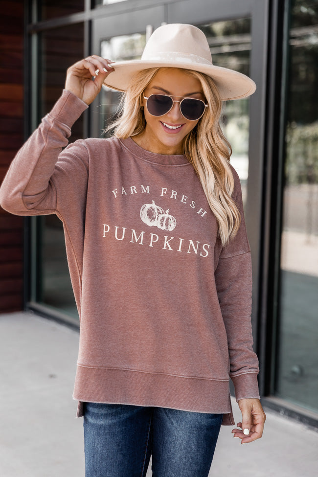 Buy 💯 Pink Lily Farm Fresh Pumpkins Rust Graphic Sweatshirt 😀 -Tees Shop
