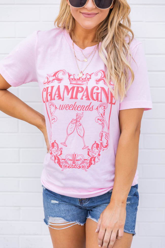 Best Sale 🛒 Pink Lily Champagne Weekends Light Pink Graphic Tee 👍 -Tees Shop