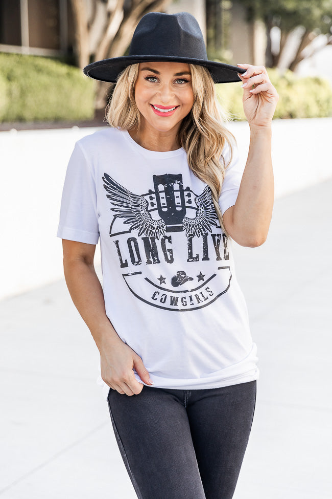 New 🥰 Pink Lily Long Live Cowgirls White Graphic Tee 🎉 -Tees Shop