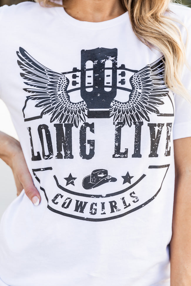 New 🥰 Pink Lily Long Live Cowgirls White Graphic Tee 🎉 -Tees Shop