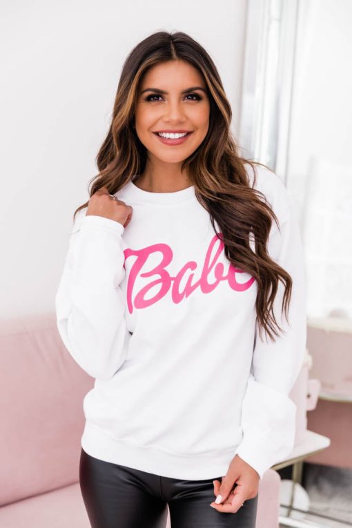 Top 10 👍 Pink Lily Babe White Graphic Sweatshirt ❤️ -Tees Shop