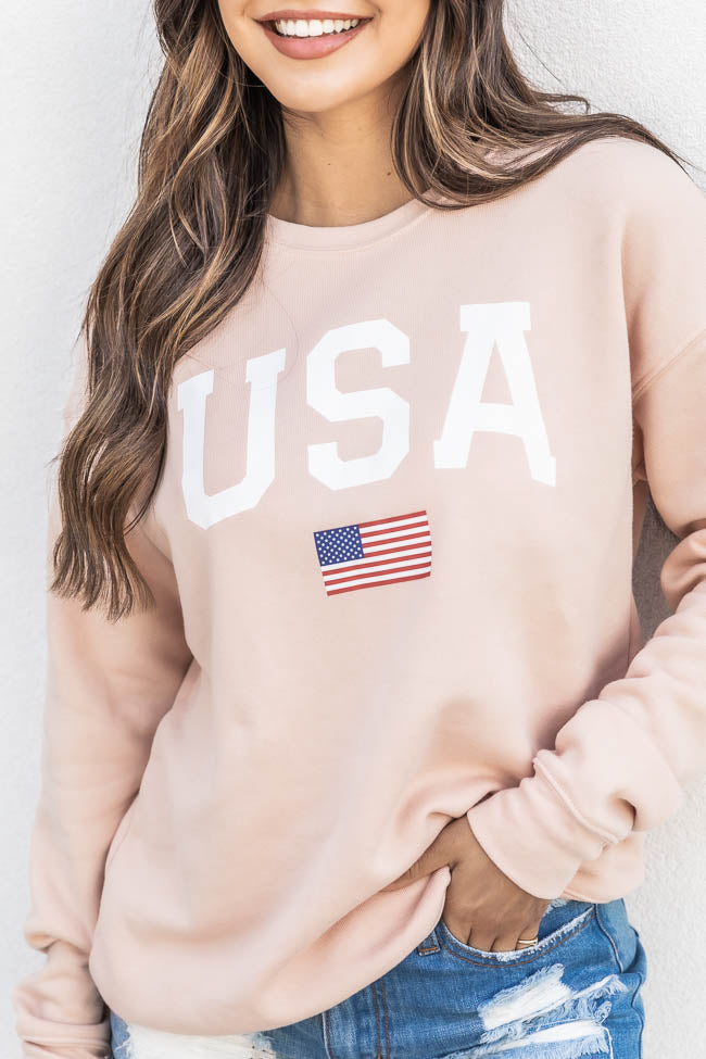 Athletic USA Flag Peach Graphic Sweatshirt Outlet ⭐ Pink Lily Athletic USA Flag Peach Graphic Sweatshirt 👍 -Tees Shop