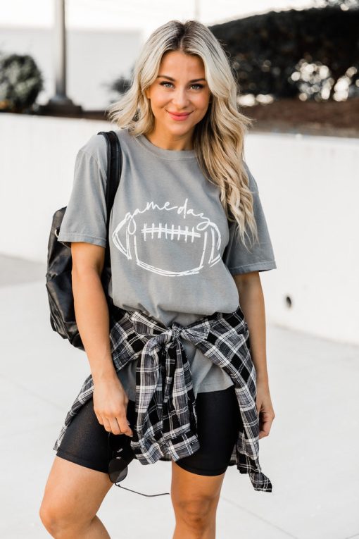 Wholesale 😍 Pink Lily Gameday Football Grey Comfort Color Graphic Tee 🎉 -Tees Shop