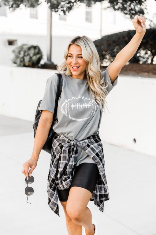 Wholesale 😍 Pink Lily Gameday Football Grey Comfort Color Graphic Tee 🎉 -Tees Shop