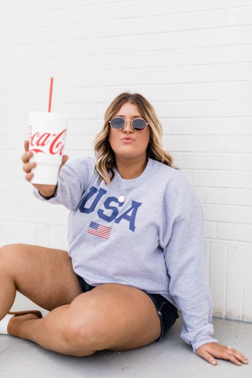 Best reviews of 💯 Pink Lily Athletic USA Flag Sport Grey Sweatshirt 😉 -Tees Shop