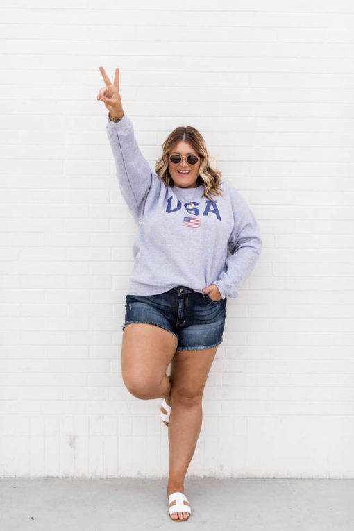 Best reviews of 💯 Pink Lily Athletic USA Flag Sport Grey Sweatshirt 😉 -Tees Shop
