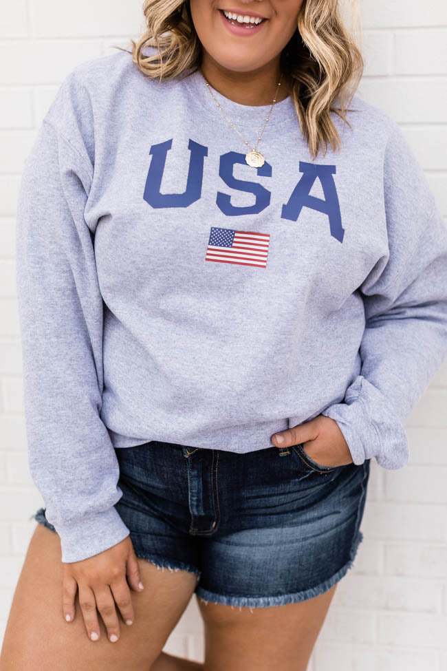 Best reviews of 💯 Pink Lily Athletic USA Flag Sport Grey Sweatshirt 😉 -Tees Shop