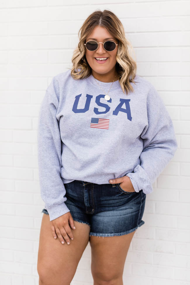 Best reviews of 💯 Pink Lily Athletic USA Flag Sport Grey Sweatshirt 😉 -Tees Shop