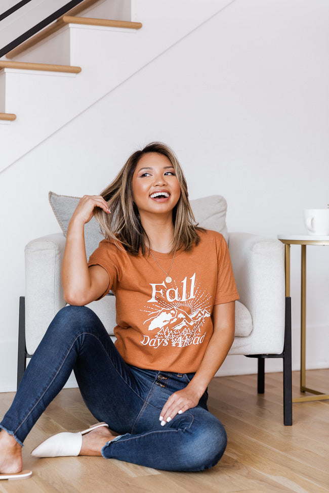 Deals 🎁 Pink Lily Fall Days Ahead Burnt Orange Graphic Tee 🔥 -Tees Shop
