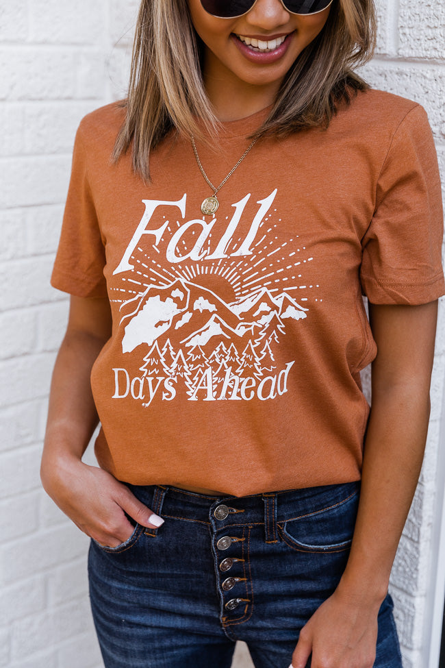 Deals 🎁 Pink Lily Fall Days Ahead Burnt Orange Graphic Tee 🔥 -Tees Shop