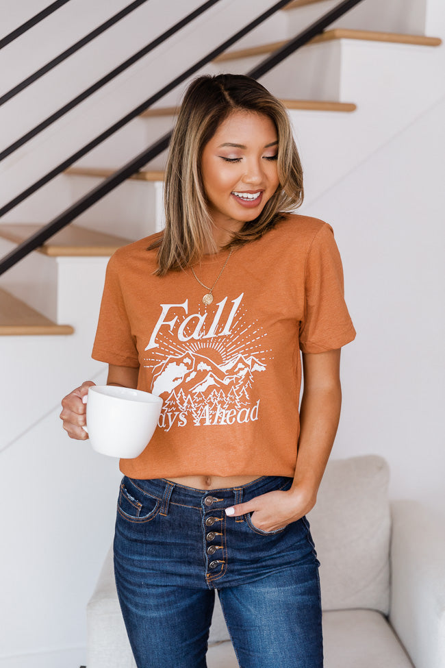 Deals 🎁 Pink Lily Fall Days Ahead Burnt Orange Graphic Tee 🔥 -Tees Shop