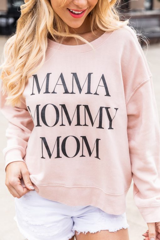 Deals 🌟 Pink Lily Mama Mommy Mom Pale Pink Graphic Sweatshirt 🎁 -Tees Shop