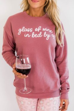 Promo ❤️ Pink Lily Glass Of Wine In Bed By Nine Mauve Graphic Sweatshirt 🔥 -Tees Shop G110454 GlassOfWineInBedByNine runtoyoupink 3 650x